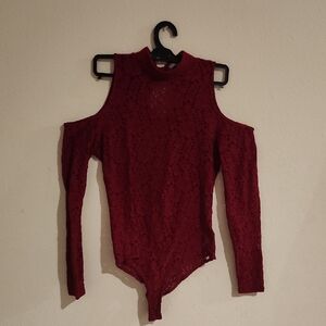 Elegant Burgundy Lace Cold Shoulder Top